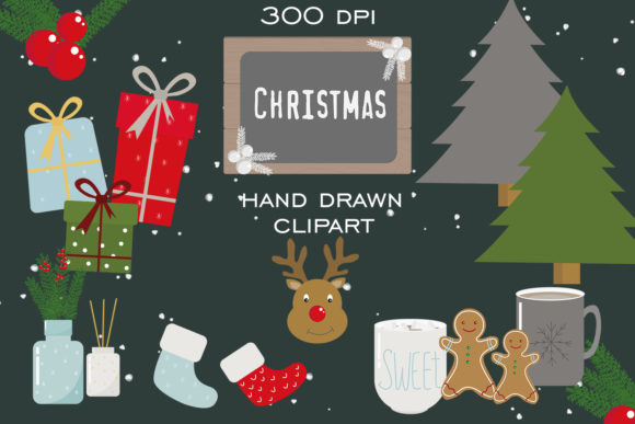 Christmas Set, Hygge Clipart: Enhancing Creative Workflows with Hand Drawn Christmas Clipart