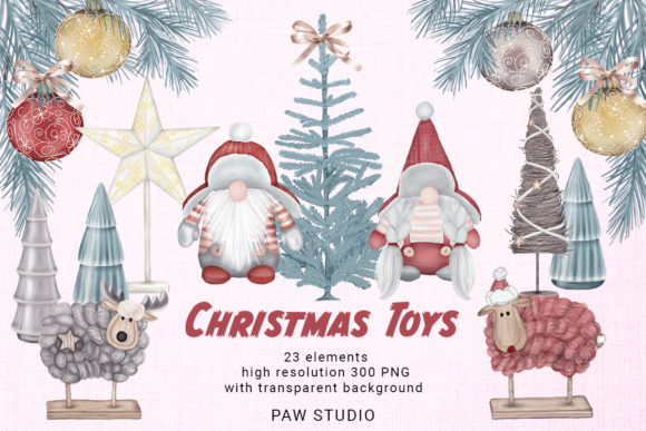 Christmas Toys Gnome Tree Wreath Clipart for Creative and Commercial Use