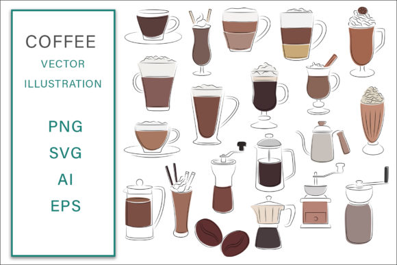 Coffee Line Art Color Illustration