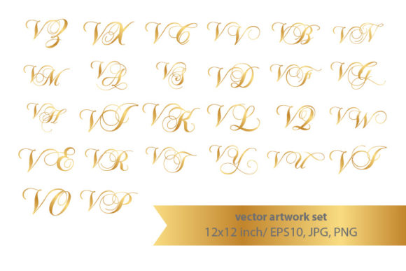 Golden Monogram Set, Letter V