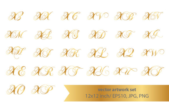 Golden Monogram Set, Letter X: Elegant Design for Creative and Professional Use