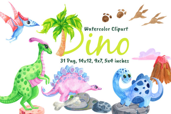 Watercolor Dinosaurs: A Unique Clip Art Collection for Creative Projects