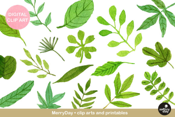Watercolor Green Leaves Clip Art