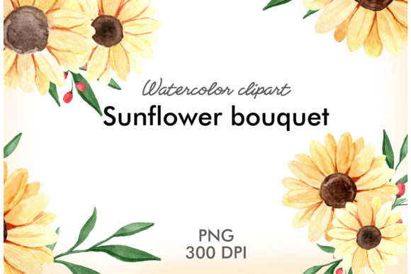 Watercolor Sunflower Bouquet with Branch