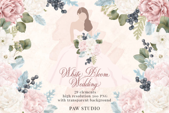 White Pink Flowers Winter Leaves Wedding: A Versatile Clipart Collection for Modern Creatives