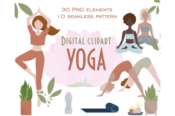 Yoga Girl Clipart & Seamless Pattern